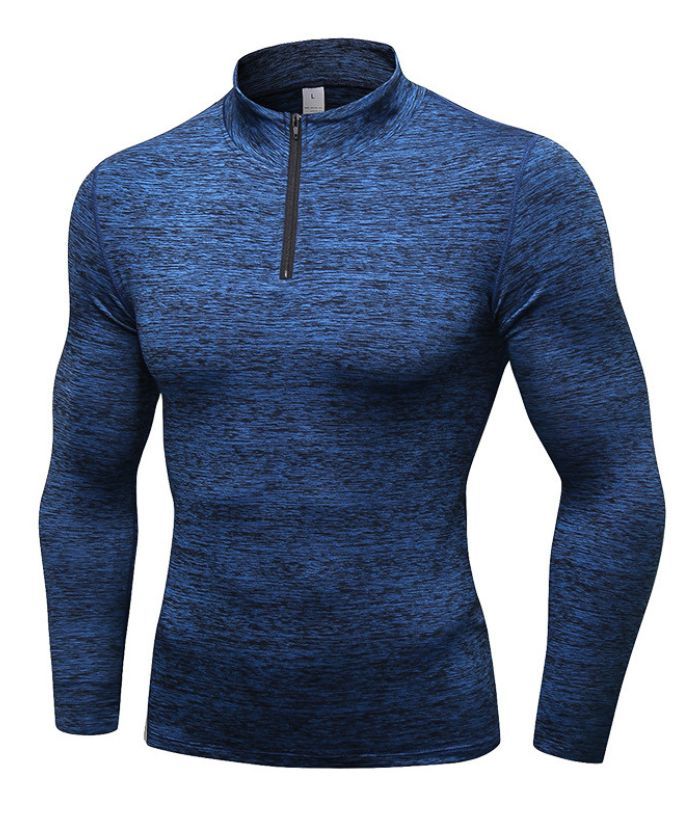 ZITY Men's Stand Collar Athletic Dri Fit Compression Long Sleeve Shirt-DUMLS05946
