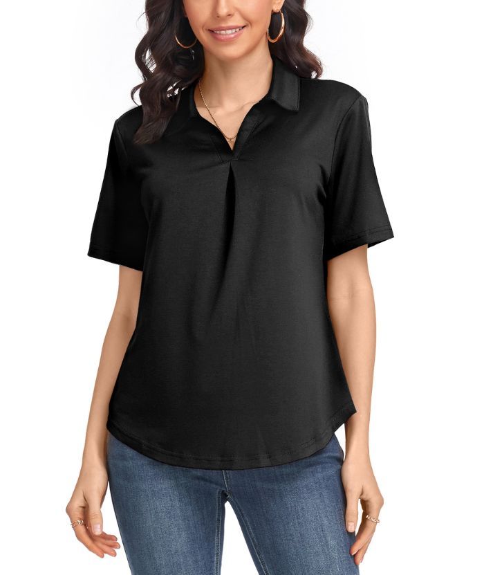 ZITY  Women's Slim Fit Solid Color Casual Polo Shirt-CUWPO01496