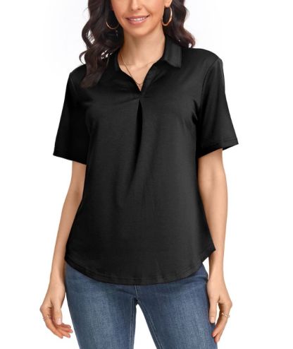 ZITY  Women's Slim Fit Solid Color Casual Polo Shirt-CUWPO01496