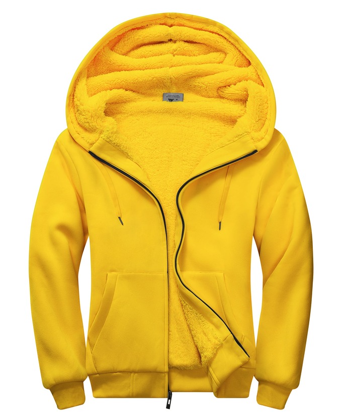 Men's Yellow Zip-Up Sherpa Lined Essential Hoodie Jacket | Zitysports