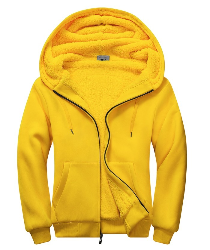 Men's Yellow Zip-Up Sherpa Lined Essential Hoodie Jacket | Zitysports