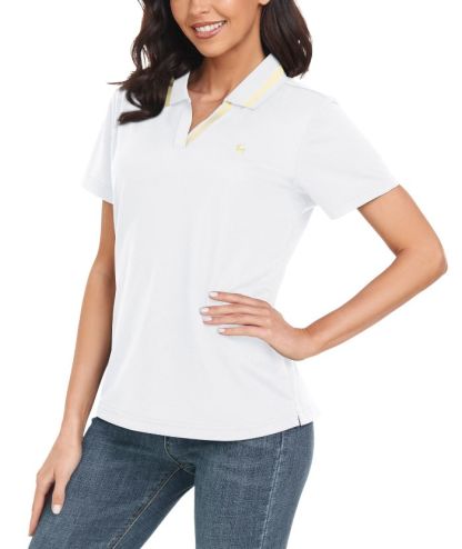 Women's Slim Fit V Neck Casual Golf Polo Shirt-CUWPO01904