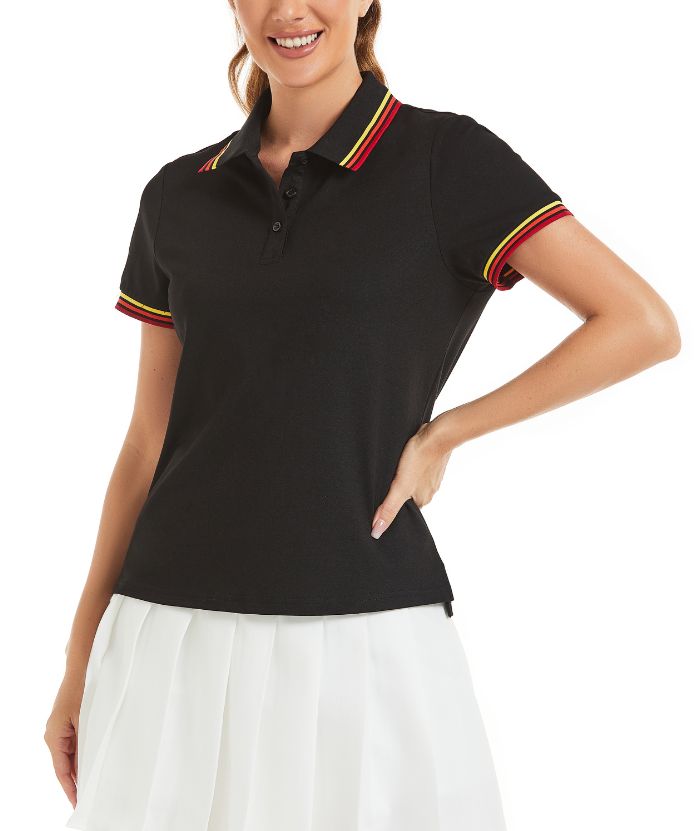 ZITY Women's Slim Fit Black & White Golf Polo Shirt-CUWPO01307