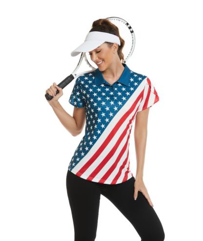 ZITY Women's American Flag Slim Fit Golf Polo Shirt-CUWPO01562