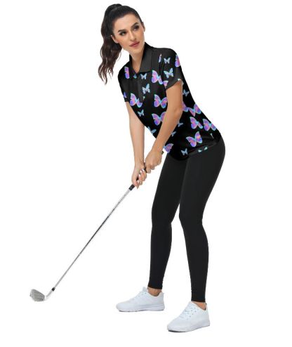 ZITY Women's Butterfly Printed Golf Polo Shirt-CUWPO02030