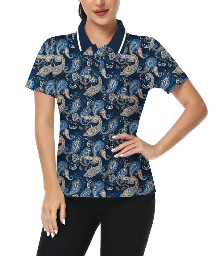 ZITY Women's Cashew Flower Print Slim Fit Golf Polo-CUWPO01942