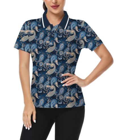 ZITY Women's Cashew Flower Print Slim Fit Golf Polo-CUWPO01942