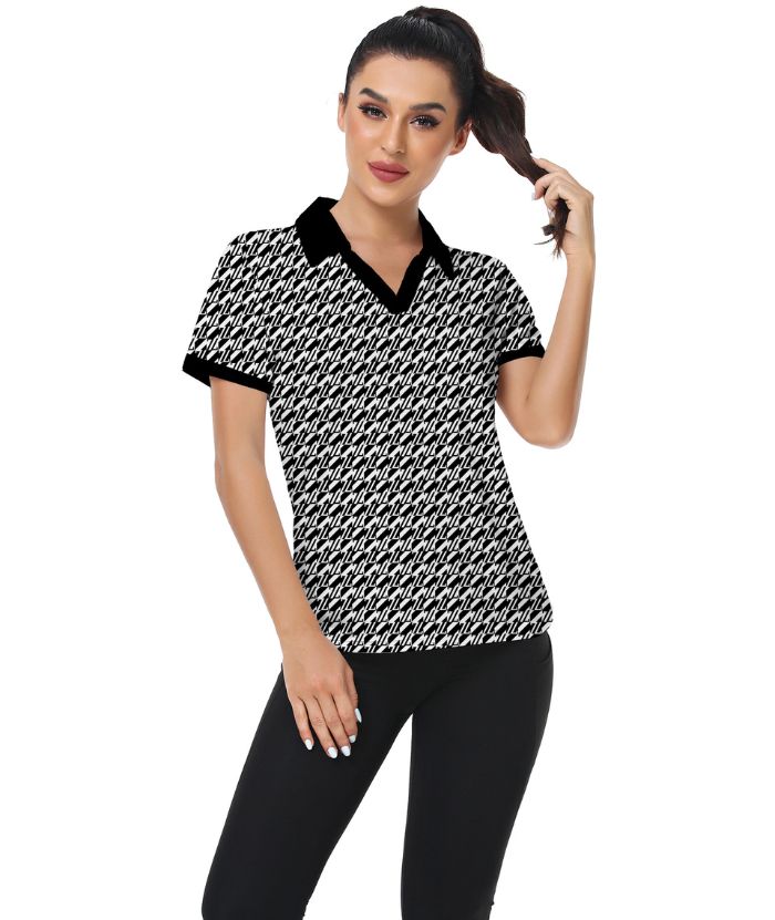 ZITY Women's Slim Fit V Neck Golf Polo Shirt-CUWPO02032