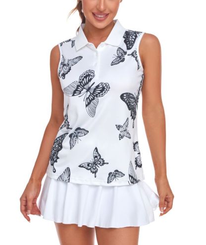 ZITY Women's Butterfly Print Slim Fit Athletic Polo Shirt-CUWBP02036