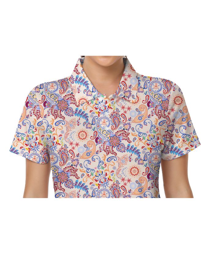 ZITY Women's Cashew Flower Print Quick Dri Slim Fit Polo Shirt-CUWPO02022