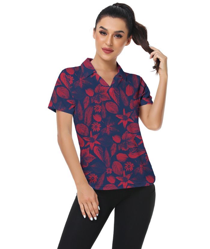 ZITY Women's Dri Fit Floral Print Golf Polo Shirt-CUWPO02133