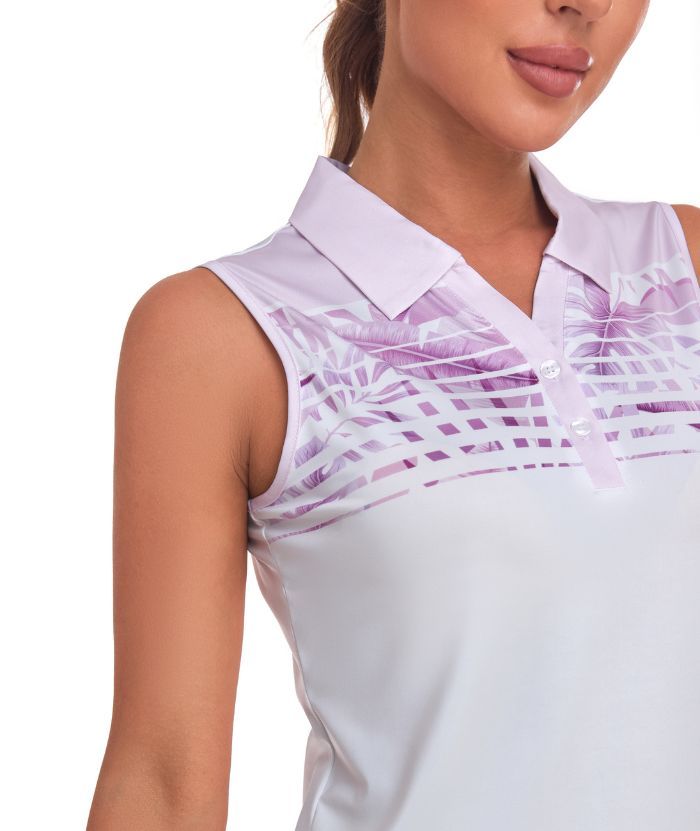 ZITY Women's Sleeveless Button Up Polo Shirt-CUWBP02125