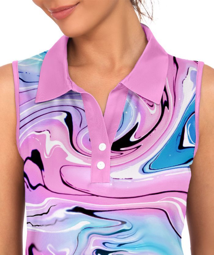 ZITY Women's Dri Fit Sleeveless printed Polo Shirt-CUWBP02299