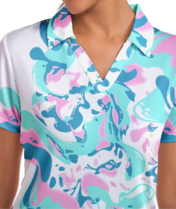ZITY Women's Slim Fit V Neck Sports Polo Shirt-CUWPO02293