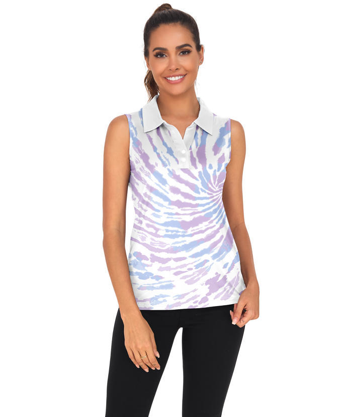 ZITY Women's Sleeveless Printed Slim Fit Golf Polo Shirt-CUWBP02215