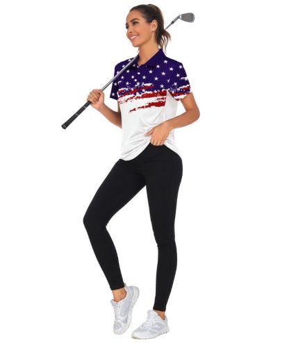 ZITY Women's Geometric Print Button Up Golf Polo Shirt-CUWPO02323
