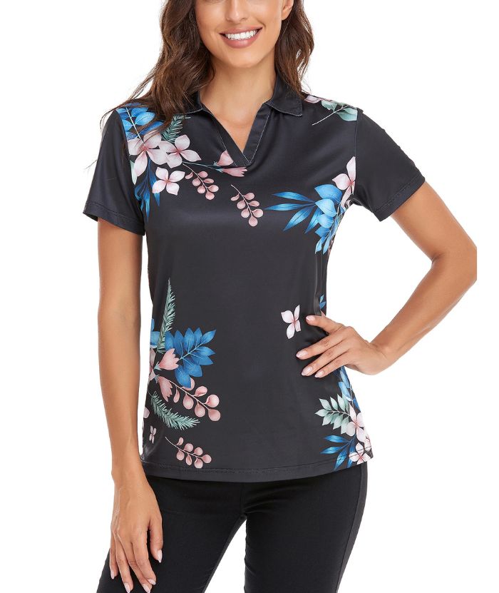 ZITY Flower Print Slim Fit Golf Polo Shirt-CFWZZ00003