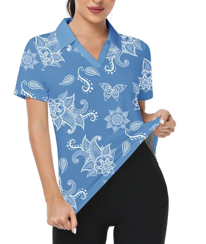 ZITY Women's Slim Fit Flower print Golf Polo Shirt-CUWPO01012