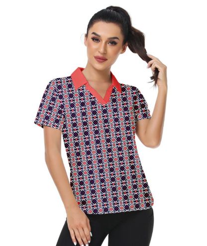 ZITY Women's Slim Fit Geometry Print Golf Polo Shirt-CUWPO01016