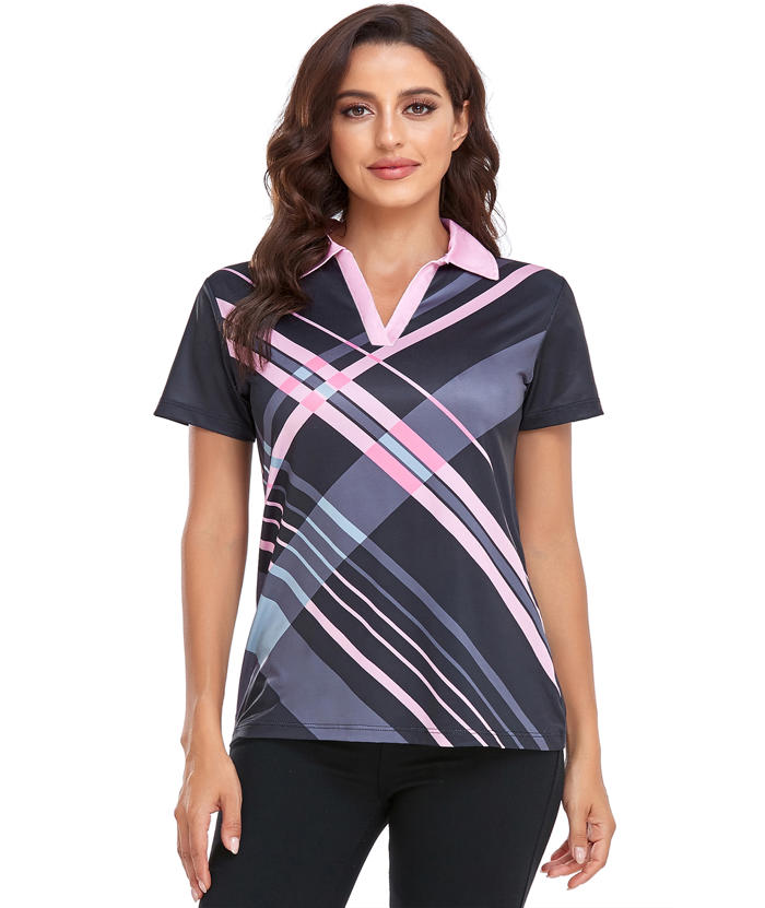ZITY Women's Slim Fit Fit Stripe Pattern Golf Polo Shirt-CFWTX00040
