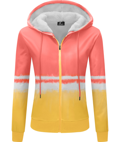 ZITY Women's Full Zipper Contrast Color Fleece Hoodie-CUWFH01520