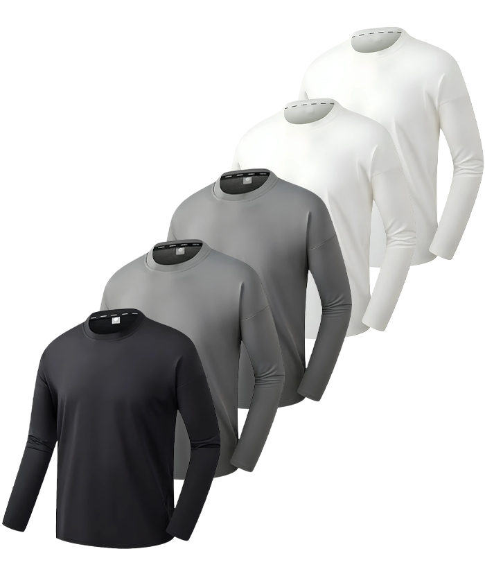 5 Pack ZITY Men's Solid Color Long Sleeve Sports T-Shirt-DZUHE00174