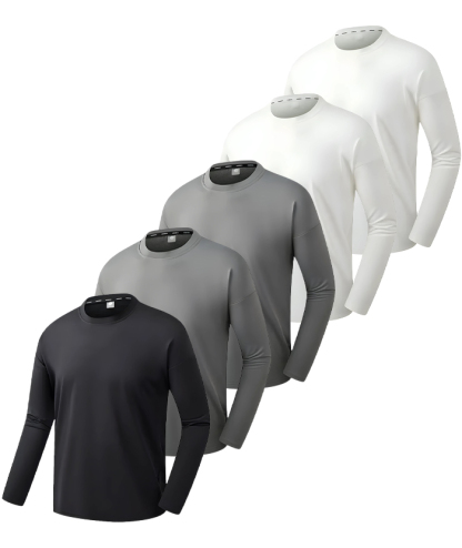 5 Pack ZITY Men's Solid Color Long Sleeve Sports T-Shirt-DZUHE00174