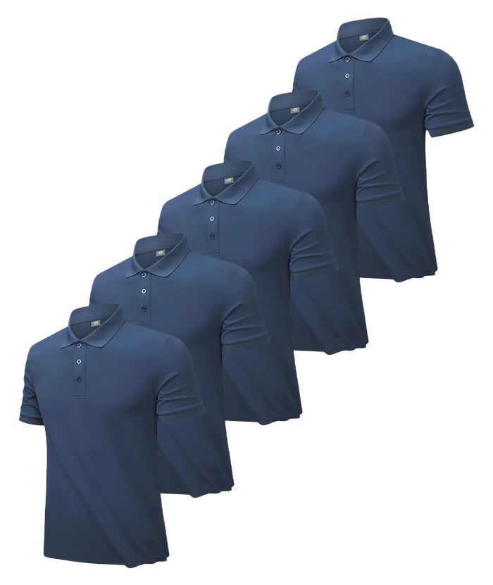 5 Pack Men's Button Up Dri Fit Summer Polo Shirt-DZUHE00178