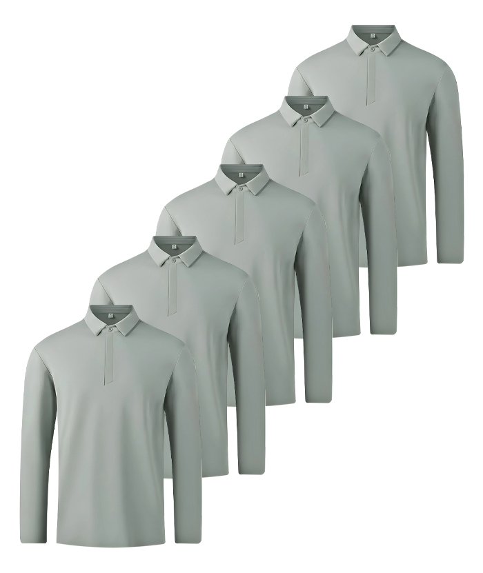 5 Pack ZITY Men's Casual Solid Color Long Sleeve Polo Shirt-DZUHE00167