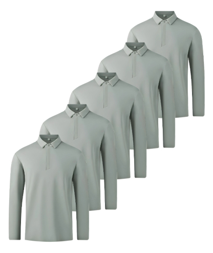 5 Pack ZITY Men's Casual Solid Color Long Sleeve Polo Shirt-DZUHE00167
