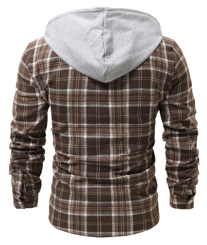 ZITY Long Sleeve Casual Button Down Plaid Hoodie S-2XL-DUMLT04975|Zitysports