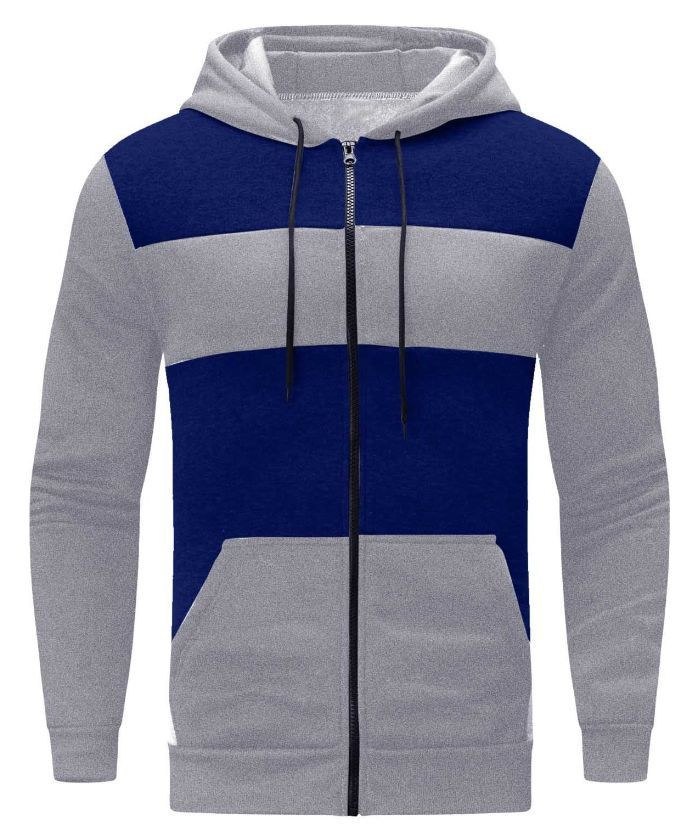 ZITY Men's Polyester Long Sleeve Color Block Full Zip Casual Hoodie-DUMFH04995|Zitysports