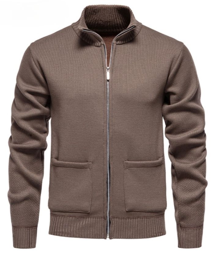 ZITY Men's Stand Collar Full Zipper Front Pocket Knitted Polo Sweater-DUMSW05053|Zitysports