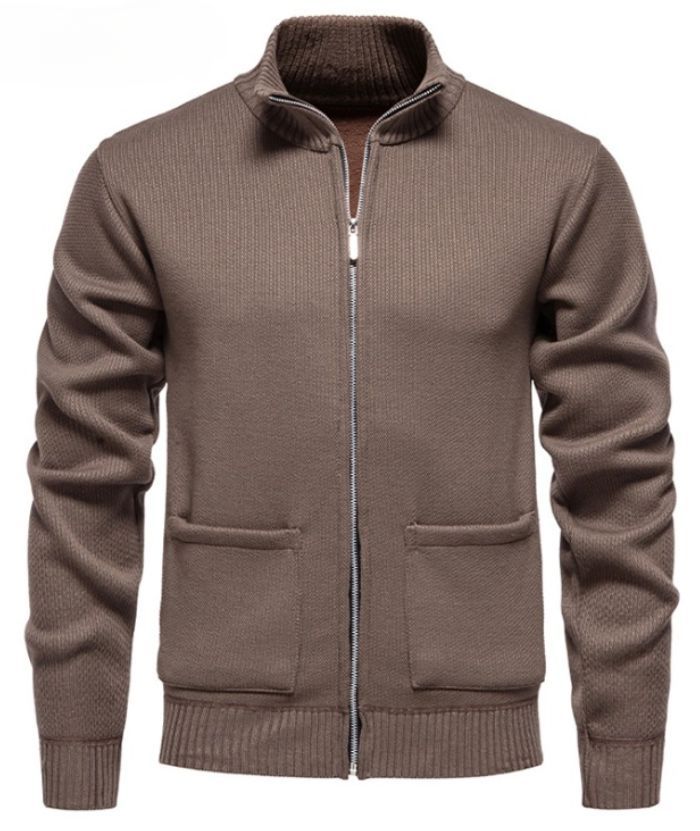 ZITY Men's Stand Collar Full Zipper Front Pocket Knitted Polo Sweater-DUMSW05053|Zitysports