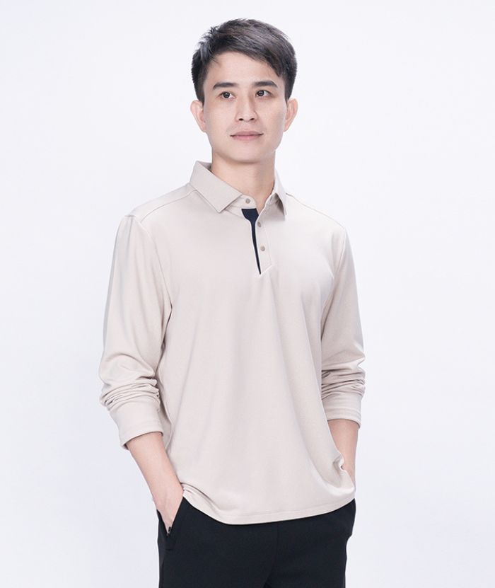 ZITY Men's Long Sleeve Solid Color Polo Shirt-8907