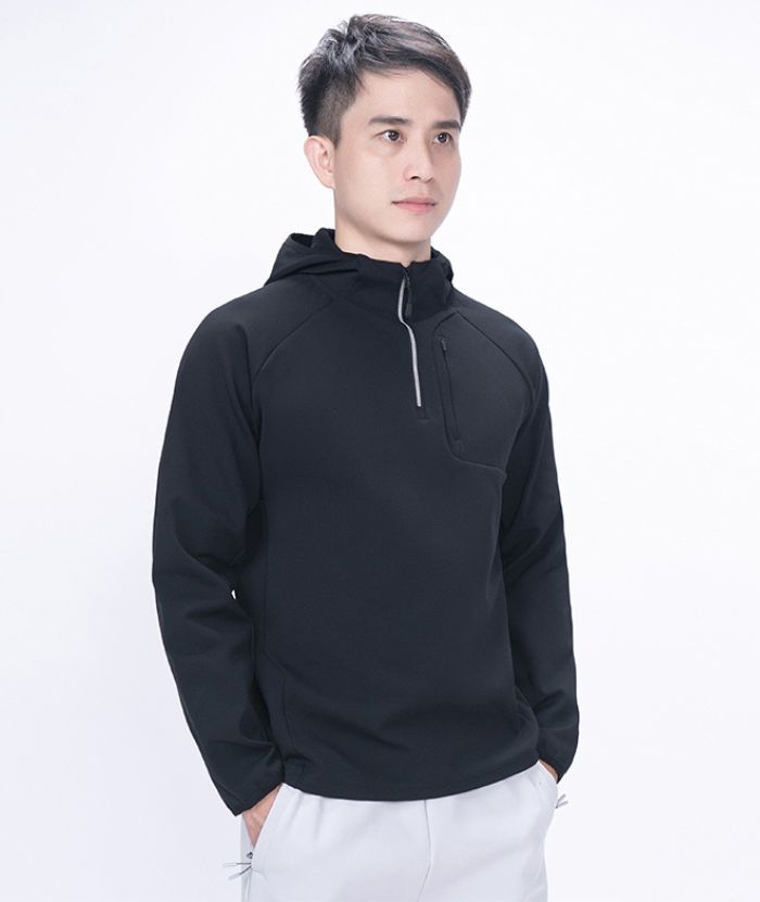 ZITY Men's Quarter Zip Solid Color Hoodie-7390