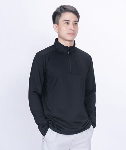 ZITY Men's Quarter Zip Round Neck Long Sleeve Polo Shirt-88130