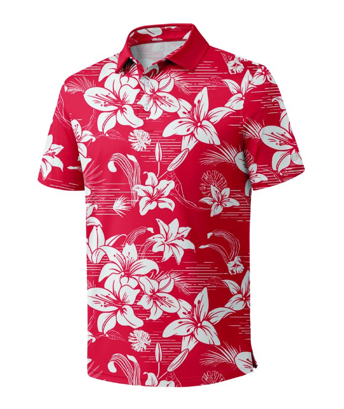 ZITY Men's Hawaiian Flower Print Polo Shirts-CUMPO05190