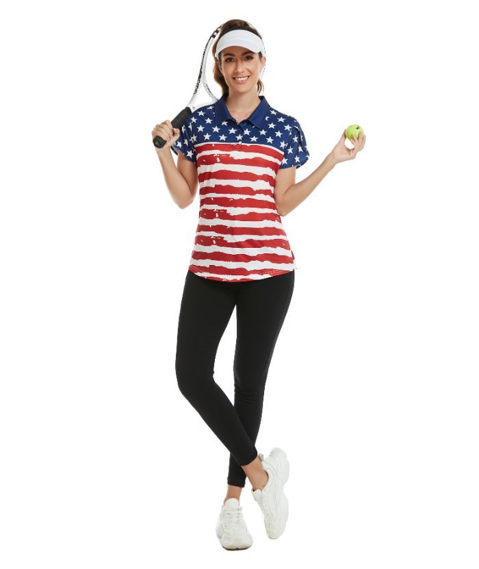 ZITY Women's American Flag Slim Fit Golf Polo Shirt-CUWPO01562