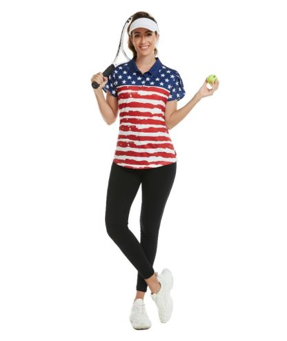 ZITY Women's American Flag Slim Fit Golf Polo Shirt-CUWPO01562
