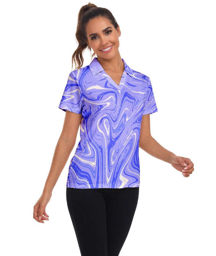 ZITY Women's Slim Fit V Neck Polo Shirt-CUWPO02297