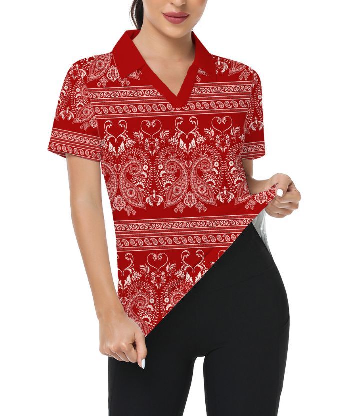 ZITY Women's V Neck Slim Fit Golf Polo Shirt-CUWPO01939
