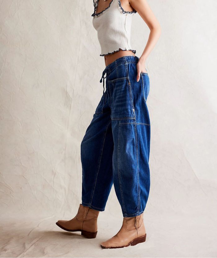 ZITY Women's Multi Pocket Wide Leg Baggy Jeans-DUWJE06167