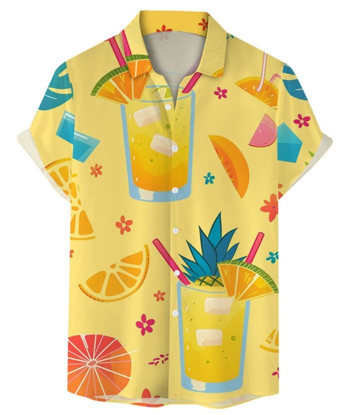 ZITY Men's Summer 3D Digital Print Button Shirt