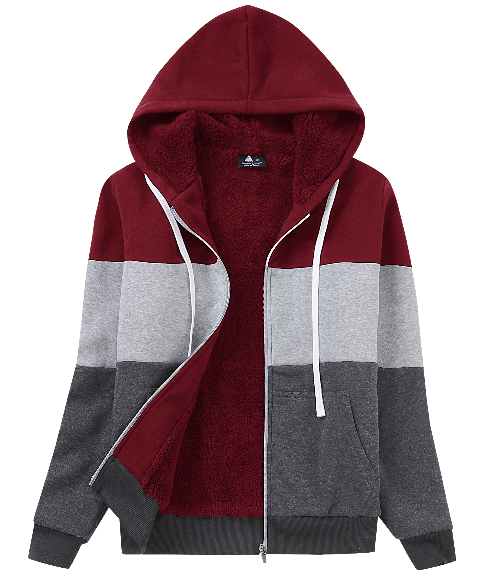 ZITY Women's Color Block Full Zipper Fleece Hoodie-CFWWT00007