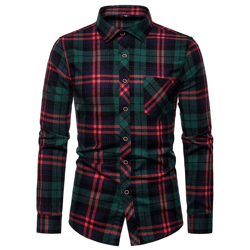 ZITY Men’s Fashion Contrast Plaid Long Sleeve Casual Shirt –