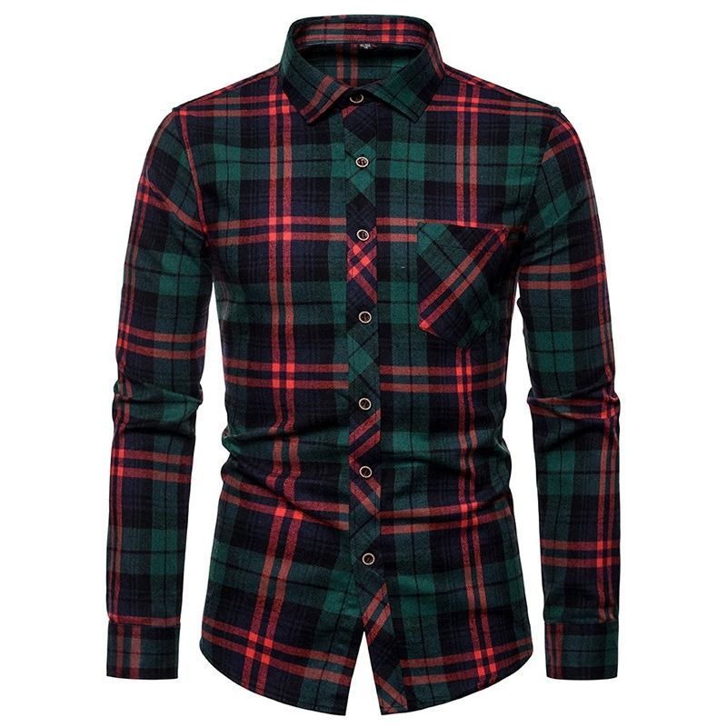 ZITY Men’s Fashion Contrast Plaid Long Sleeve Casual Shirt –