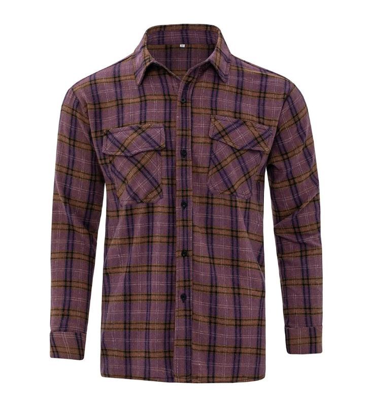 ZITY Men’s Spring Casual Plaid Long Sleeve Collared Shirt–DUMLT06595