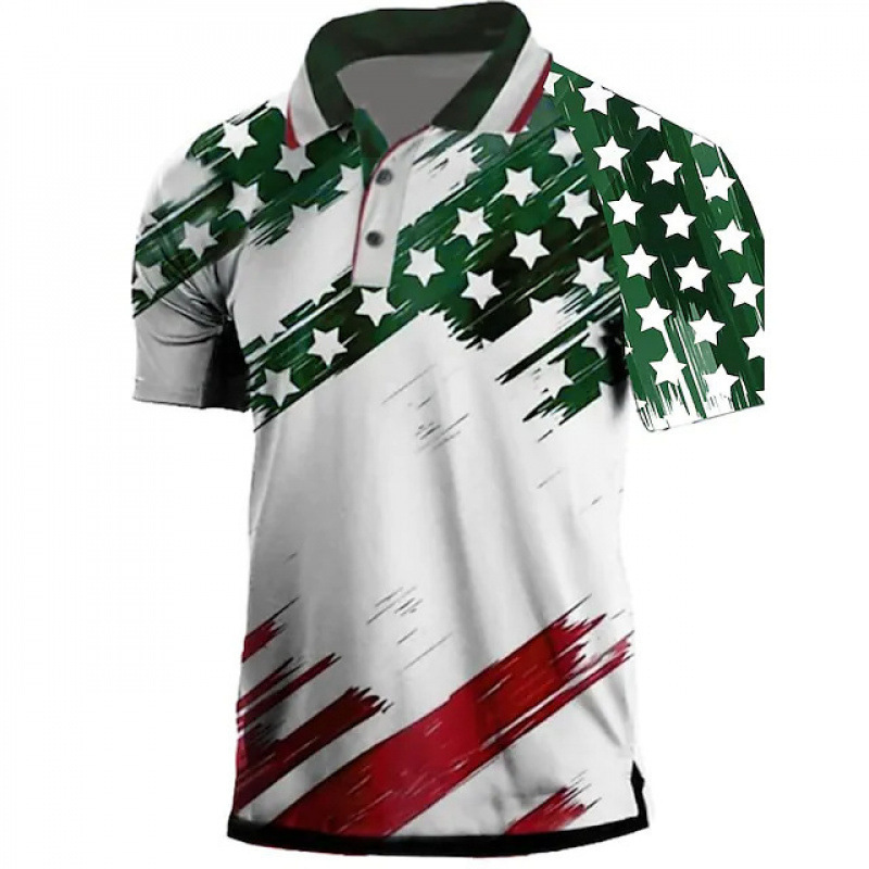 ZITY Men's USA Flag Gear Button Up Slim Fit Polo Shirt-DUMPO06244