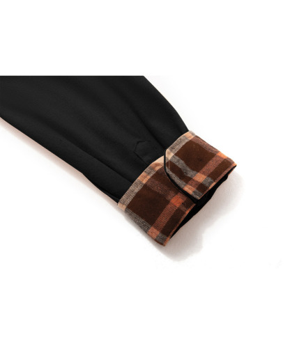 ZITY Men's Color Block Button Plaid Hoodie Shirt-ZPK007042 | Zitysports